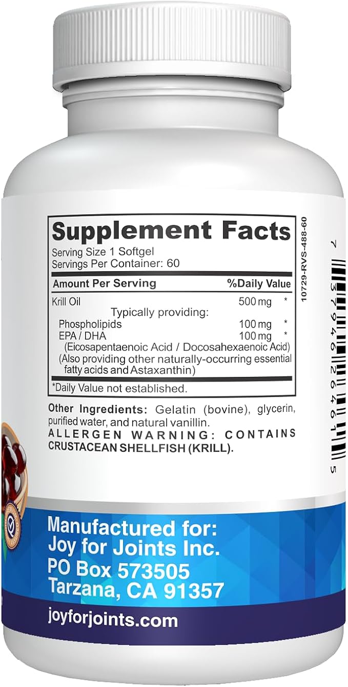 Krill Oil Omega 3 Astaxanthin Choline DHA EPA Superior Absorption Extra Strength No Fish Oil Aftertaste Heavy Metal Tested Small Size Softgels 500mg