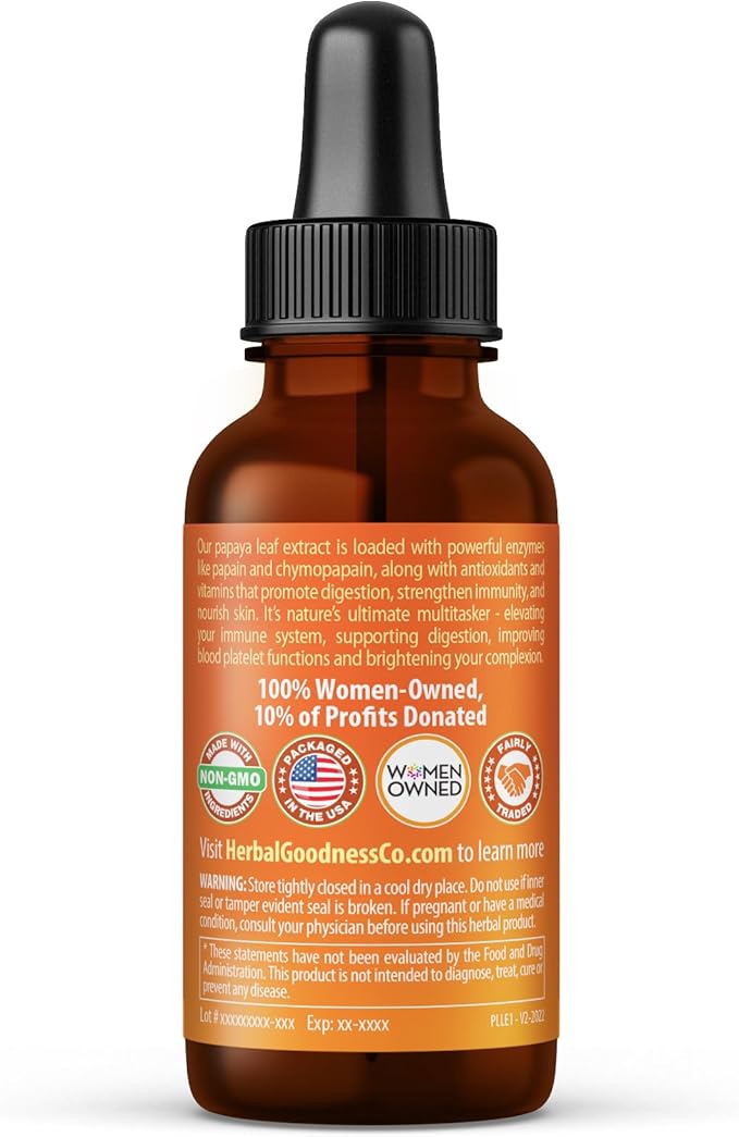 Herbal Goodness Papaya Leaf Extract 1oz – 15X Concentrated Organic Papaya Liquid Supplement | Papaya Enzyme Drops for Platelet Support Digestive Health &amp Immune Support | Non-GMO Vegan Gluten-F