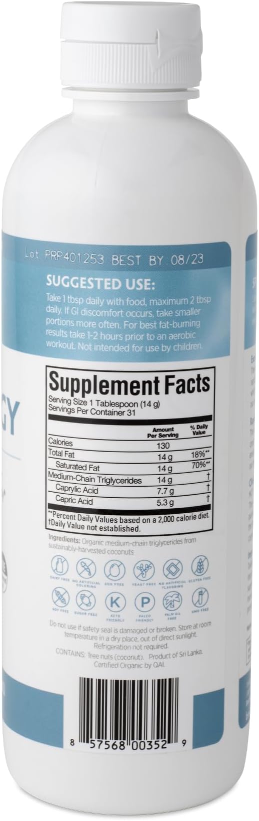 BRAINMD Dr Amen Brain MCT Energy - 16 fl oz - Energy Support for Brain &amp Body - Improves Focus &amp Satiety - Clean &amp Fast Acting - Gluten Free - 31 Servings