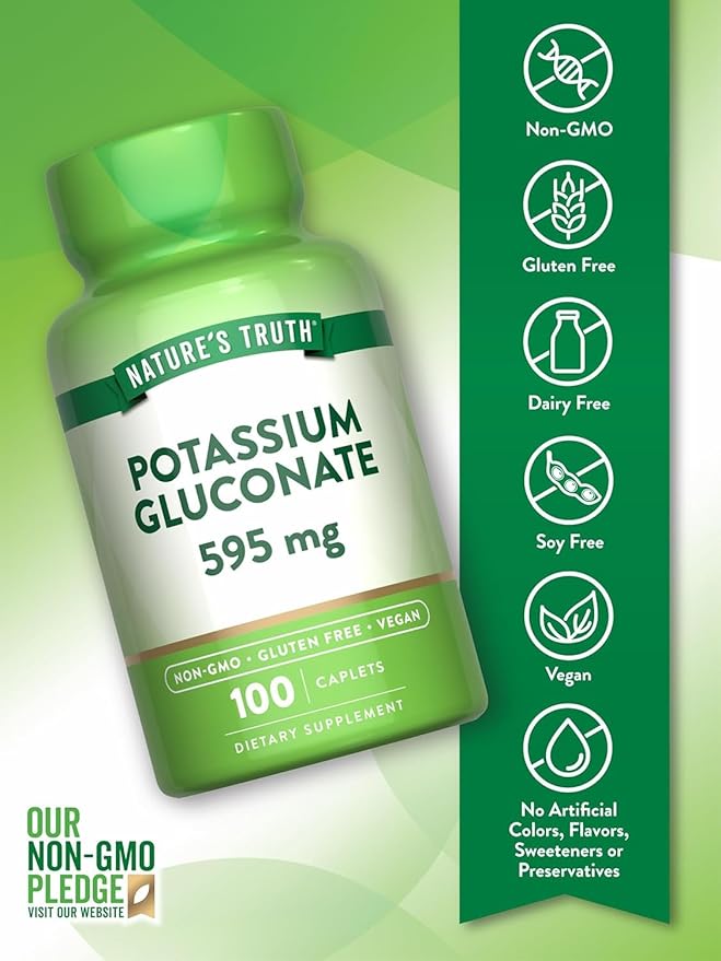Nature's Truth Potassium Gluconate 595 mg Supplements 100 Count (Pack of 3)