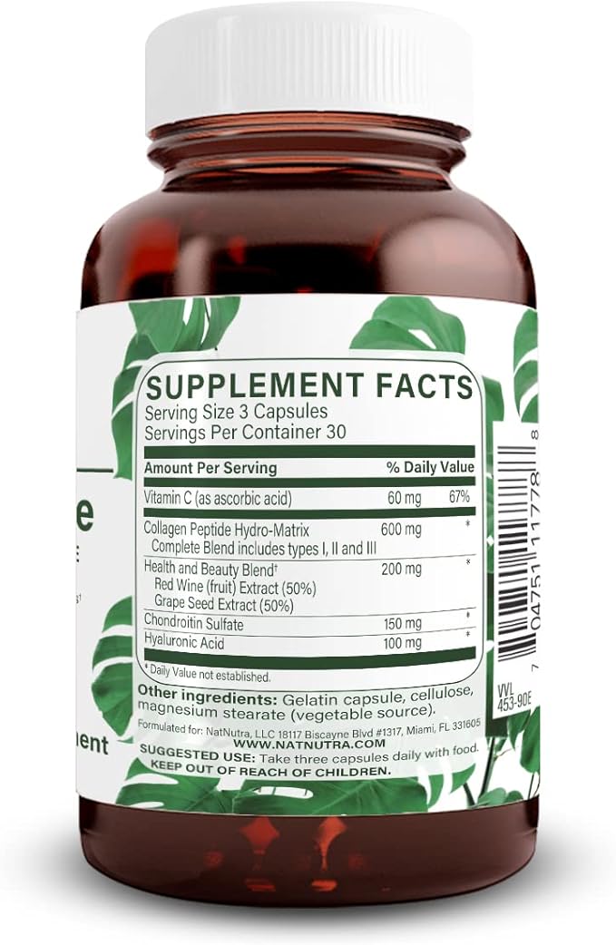 Natural Nutra RegenerAge Complete Supplement for Skin Health with Protein Peptides Reduce Stretch Marks Contributes Overall Health Vitamin C Grape Seed Red Wine Extract Gluten Free 90 Capsules.