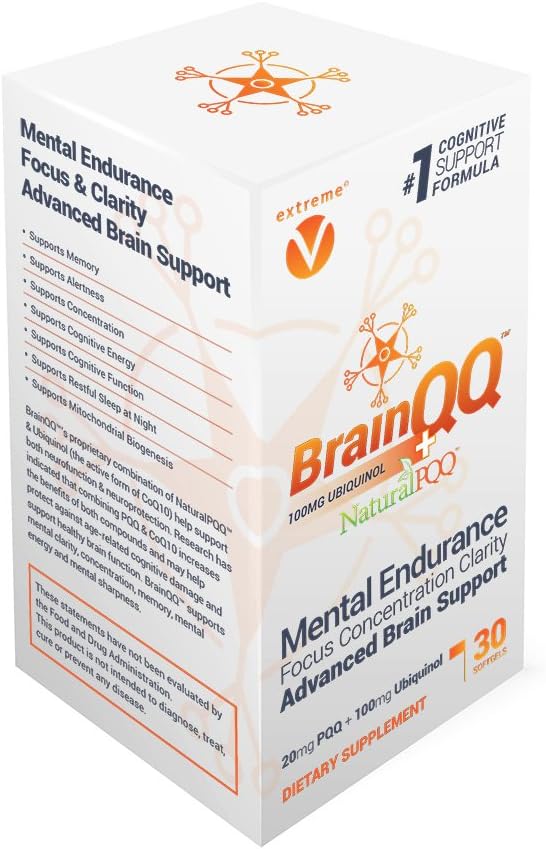 BrainQQ Get Smart! Enhanced HIGH Absorption Nootropic Brain Formula-Concentration Focus Clarity &amp Memory Peak Performance. 100mg of Ubiquinol (QH) Plus Natural PQQ 20mg