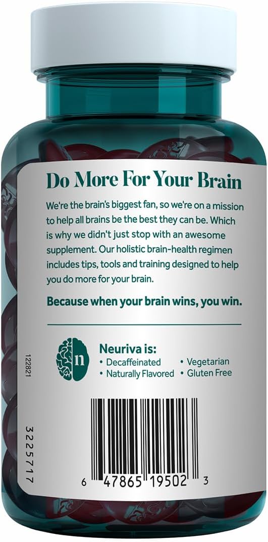 NEURIVA Plus Decaffeinated Nootropic Brain Supplements for Memory Focus Concentration Cognitive Function Clinically Tested NeuroFactor Phosphatidylserine Vitamins B6 B12 50ct Strawberry Gummies