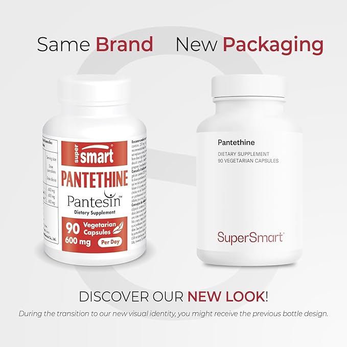 Supersmart - Pantesin Pantethine 600 mg per Day (Pantothenic Acid) - Active Vitamin B5 Supplement | Non-GMO &amp Gluten Free - 90 Vegetarian Capsules