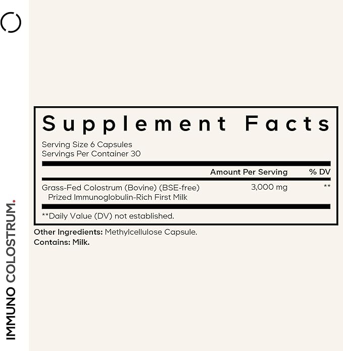 Codeage Colostrum Supplement Grass-Fed Colostrum - Prized First Milk - Grass-Finished Freeze-Dried - Vitamins Immunoglobulins Growth Factors - Non-GMO Gluten-Free - 180 Capsules