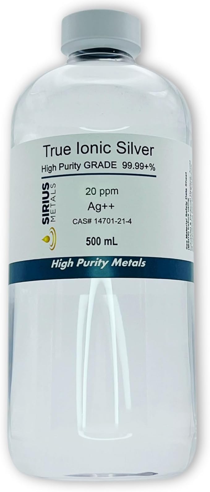 True Ionic Colloidal Silver (20ppm) - 500 mL in Clear BPA Free Plastic Bottle