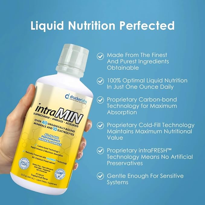 Drucker Labs Organic Liquid Minerals Dietary Supplement for Men Women Kids Immune Support Muscle Support Non GMO Gluten Free Vegan Electrolytes (32 oz. Tropical Fruit)
