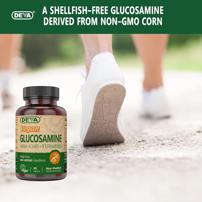 DEVA Vegan Glucosamine-MSM-CMO &amp Turmeric Supplement - Gluten Free Plant Based Nutritional Supplement - 90 Tablets (Pack of 2)