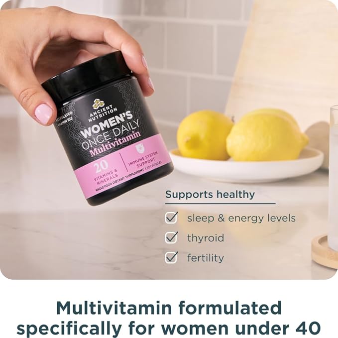 Ancient Nutrition Multivitamin for Women Women's Once Daily Supplement Methylated Vitamin B C K2 Magnesium Folate &amp Iron Supports Bone Health 30ct
