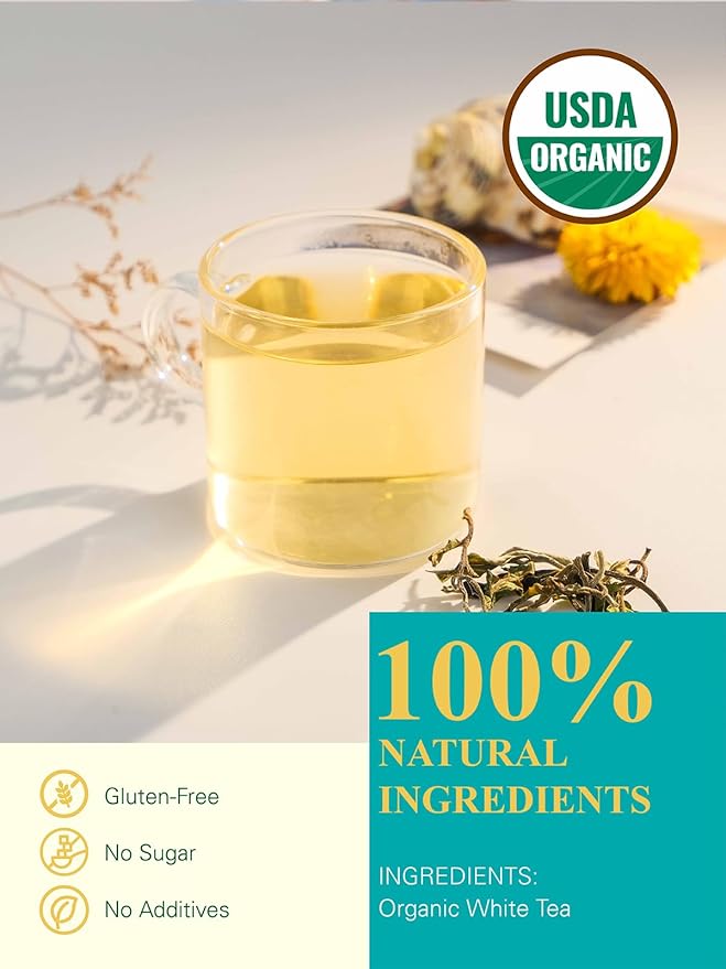 GLDNT Organic White Tea Premium Organic White Tea Loose leaf Mild &amp Smooth Taste Low Caffeine 7 Ounce