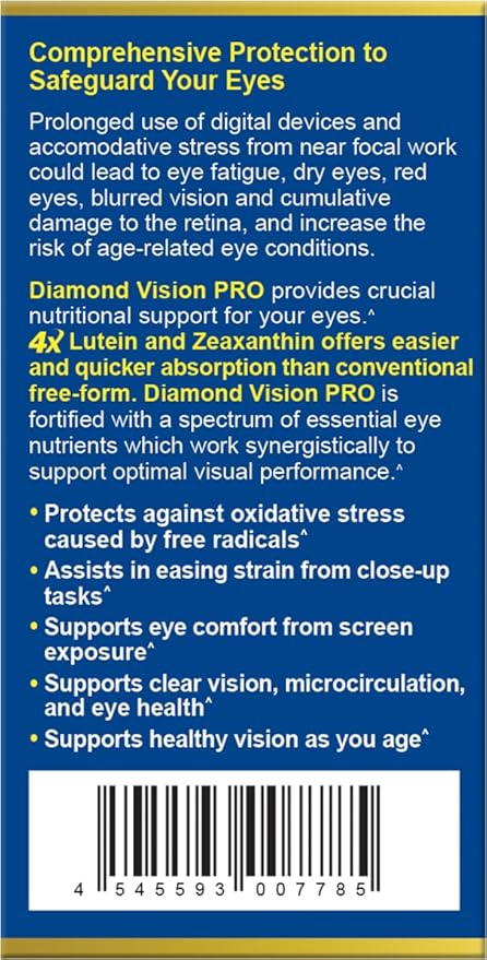 AFC Japan Diamond Vision PRO – Improved Up-Sized Formula - Lutein &amp Zeaxanthin 4X with Eye Vitamins – Visual Health Supplement for Adults Screen Exposure Night Use 60 Softgels