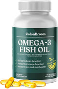 ColonBroom Omega 3 Fish Oil 2640 mg Softgels | Lemon Flavor | Daily Fish Oil Omega-3 Supplement for Women &amp Men with EPA &amp DHA | Gluten-Free Non-GMO Natural (60 Softgels 2 Month Supply)