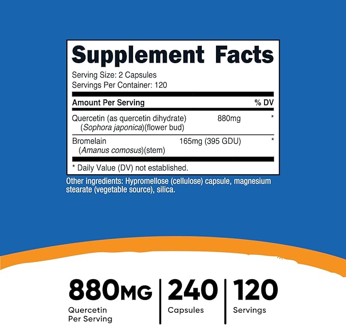 Nutricost Quercetin 880mg 240 Vegetarian Capsules with Bromelain (165mg) - 120 Servings (440mg Quercetin Per Cap) - Gluten Free Non-GMO