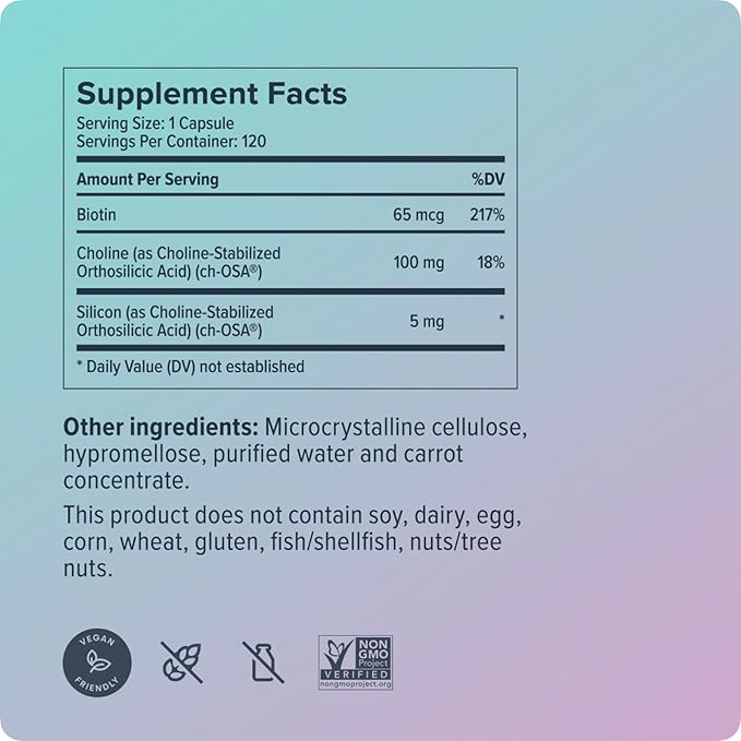 Biosil Advanced Hair + Nail Care - 120 Capsules - Grow Strengthen &amp Thicken Hair and Nails - with Patented ch-OSA &amp Biotin - 60-Day Supply