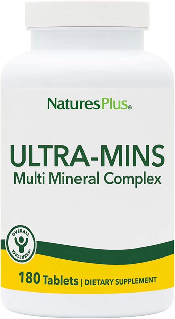 NaturesPlus Ultra-Mins - 180 Tablets - Multi Mineral Complex with Calcium Iron Magnesium &amp Zinc - Vegan Gluten Free - 90 Servings