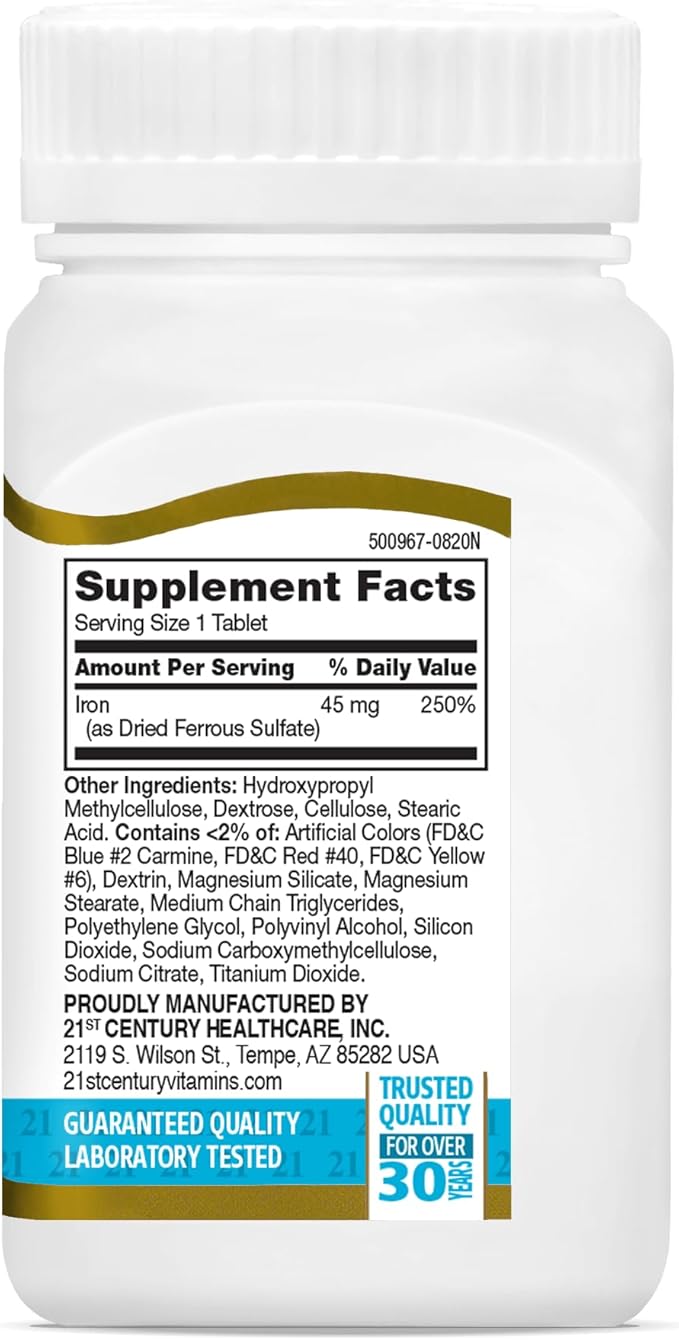 21st Century Slow Release Iron Tablets - 60 ct Pack of 6 - Packaging May Vary