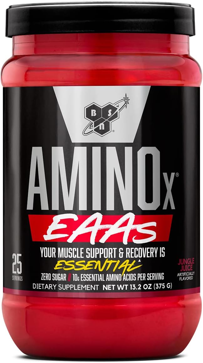 BSN Amino X EAAs Muscle Recovery and Endurance 10g Essential Amino Acids 5g BCAAs Zero Sugar Caffeine Free Jungle Juice 13.2oz 25 Servings