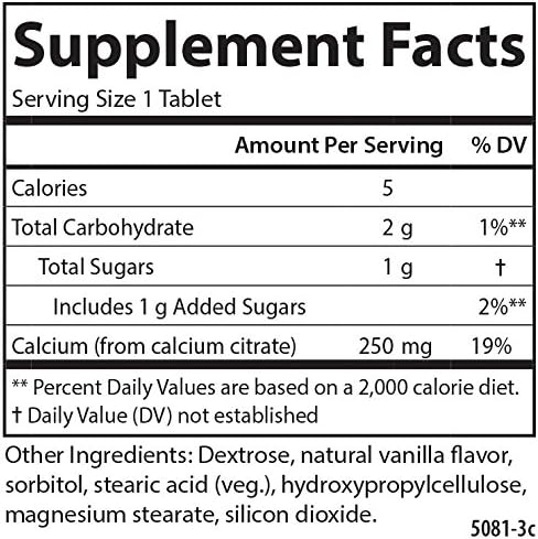 Carlson Chewable Calcium Citrate 250 mg Vanilla 120 Tablets