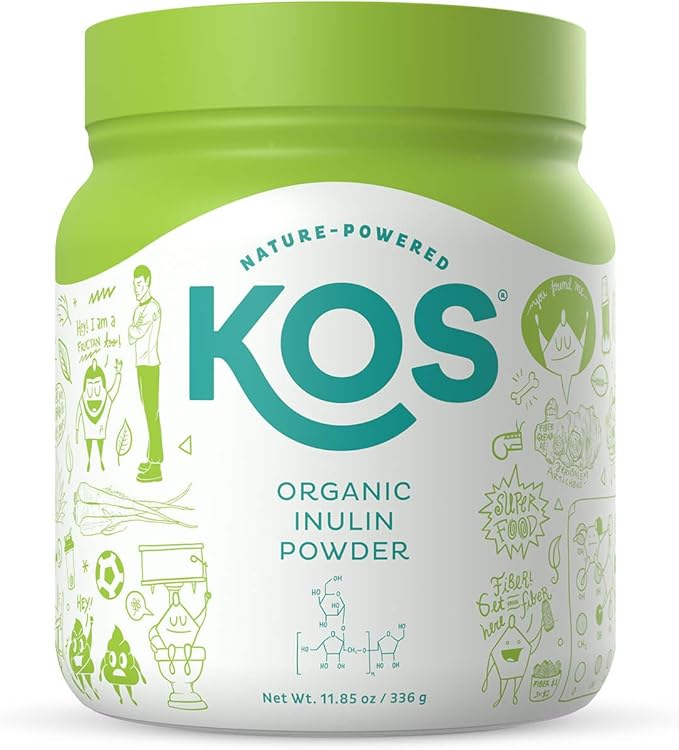 KOS Organic Inulin Powder Unflavored &amp Unsweetened Superfood - Vegan Inulin for Prebiotic Intestinal Support Digestive Health Promoting - USDA Certified Non-GMO Soy &amp Gluten-Free 112 Serv