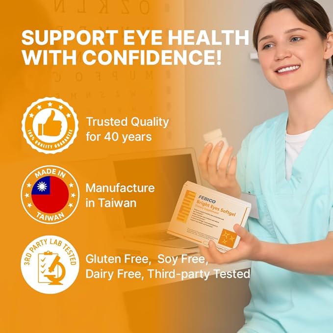 Eye Health Support Supplement – Daily Vision Care with Lutein &amp Omega-3 30 Softgels FEBICO