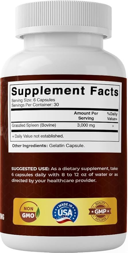 Vitamatic Grass-Fed Beef Spleen180 Capsules – Freeze-Dried Non-GMO Bovine Liver Supplement – Pasture-Raised Glandular-Based Formula
