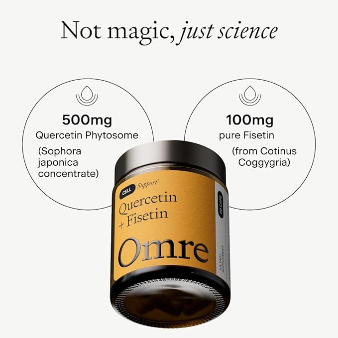 OMRE Quercetin and Fisetin Supplements - Third-Party Tested Senolytic Supplements for Aging Support - 500mg Quercetin Phytosome and 100mg Fisetin - Highly Bioavailable Forms