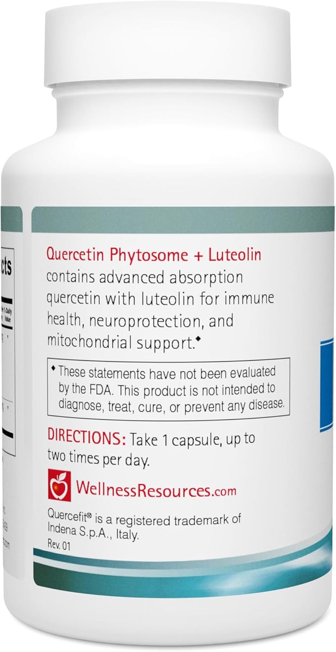 Wellness Resources Quercetin Phytosome 250 mg with Luteolin 100 mg Mast Cell Stabilizer &amp Natural Histamine Support for Seasonal Allergies NAD Support and Neuroprotective Supplement (60 Capsules