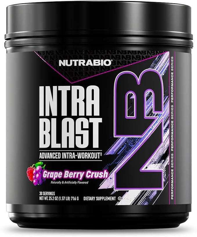 NutraBio Intra Blast Bcaa Powder Amino Acid Supplement Electrolyte &amp Hydration Blend Intra Pre Workout &amp Muscle Recovery 20g Eaa Amino Acids Powder 5g Glutamine- Grape Berry Crush 30 Ser