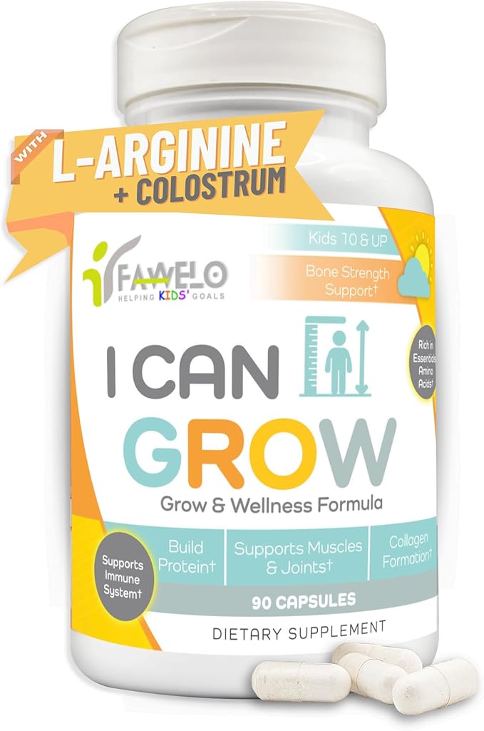 I Can Grow Day-Time for Kids 10+ &amp Teens | Growth &amp Development Support with L-Arginine Colostrum Calcium D3 Magnesium Zinc | Bone Strength Focus | 90 Capsules