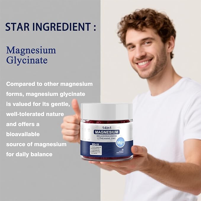 Magnesium Complex Gummies for Women &amp Men Calm Magnesium Gummies for Women &amp Men 14-in-1 with Ashwagandha L-Theanine Vitamin D3 &amp Zinc 60 Count (1)