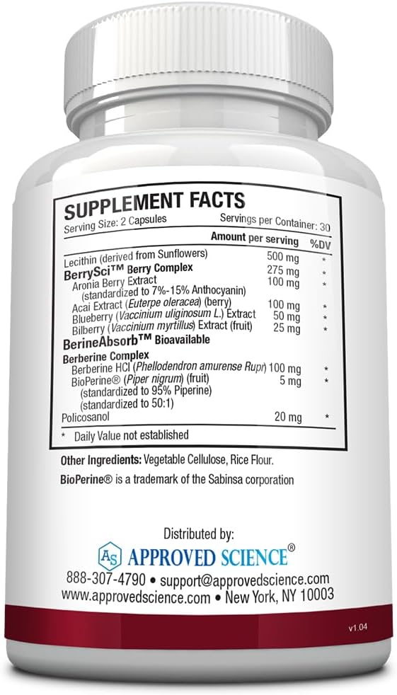 Approved Science Cholestrin - Lipid Level Support - Antioxidants Lecithin Berberine HCL Berries BioPerine - 60 Capsules - Pack of 1