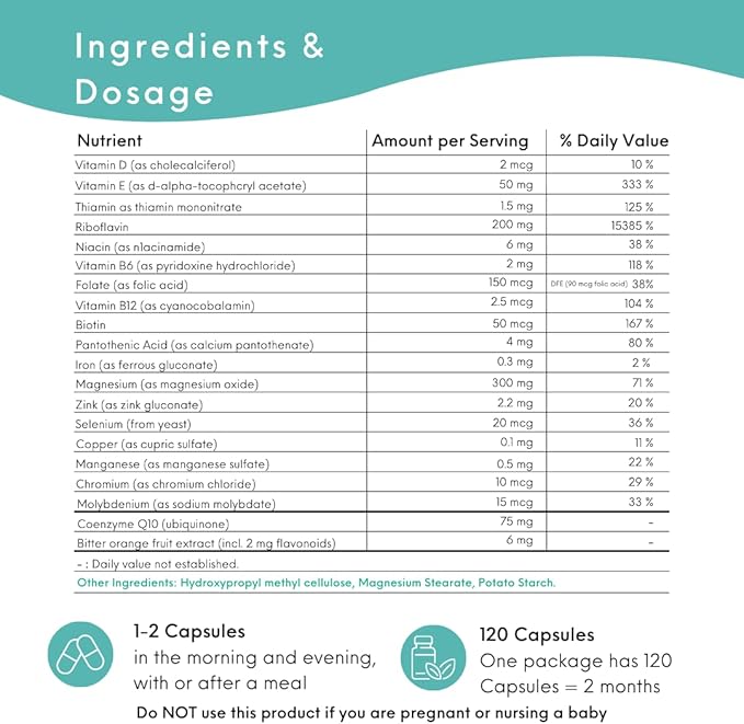 Dolovent - Natural Migraine Relief with Magnesium for Migraines Vitamin B2 400mg CoQ10 - Dietary Supplement for Brain Health - 1 Bottle