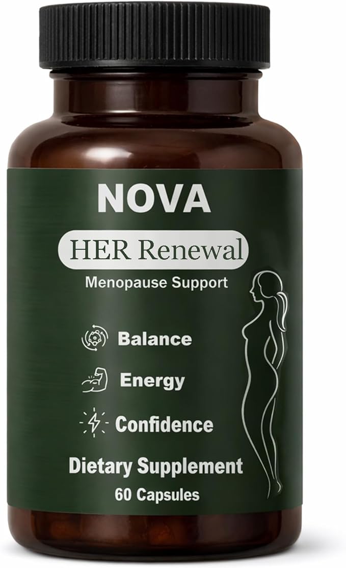 NOVA Menopause Relief Support for Her - Probiotic Estrogen Balance Formula with Curcuminoids &amp Botanical Extracts – Supports Hormonal Balance Comfort &amp Daily Well-Being – 60 Capsules (1)