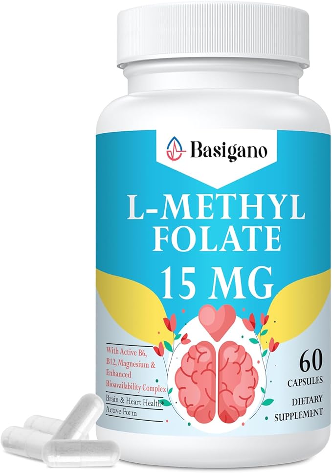 L Methylfolate 15mg (5-MTHF) - Active Folic Acid with B6 and B12 - Vegan Gluten-Free Dairy-Free (1 Pack)