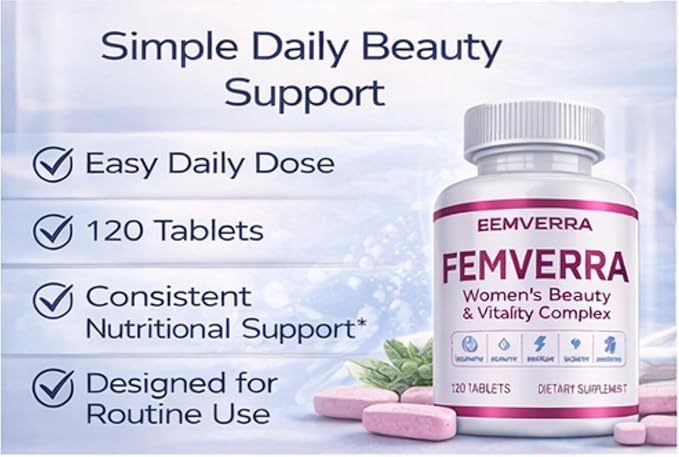 FEMVERRA Women 40+ Beauty &amp Anti-Aging Complex – Collagen Vitamins Amino &amp Herbal Extracts for Skin Elasticity Hormone Balance Curves &amp Energy – Support a Youthful Glow Firm Curves &a