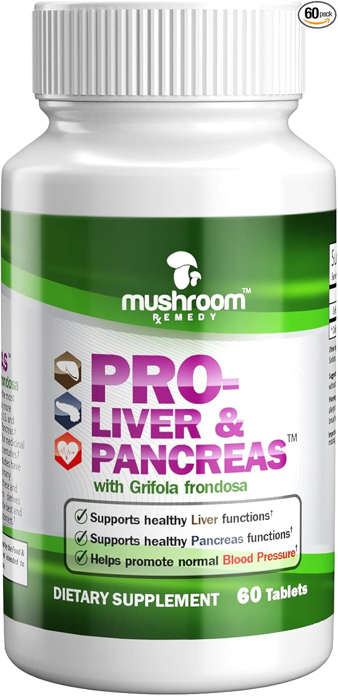 PRO-Liver &amp Pancreas | Best All-Natural Herbal Supplement for Pancreas &amp Liver Support Detox Clinically Studied Grifola frondosa Mushroom Extract Vegan NON-GMO USA Made 60 Tablets