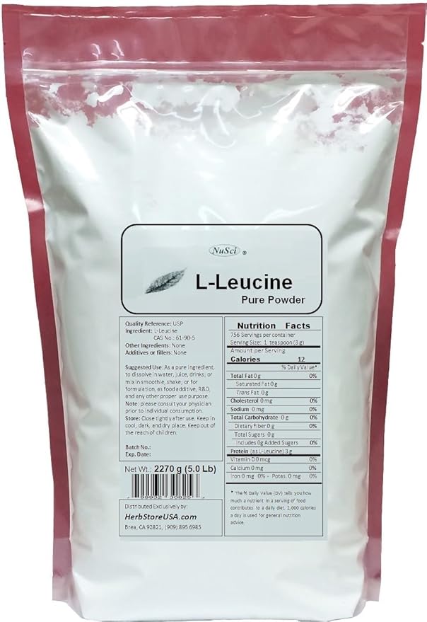 L-Leucine Pure Powder Leucine BCAA complies with USP Quality Standard (500 Grams (1.1 lb))