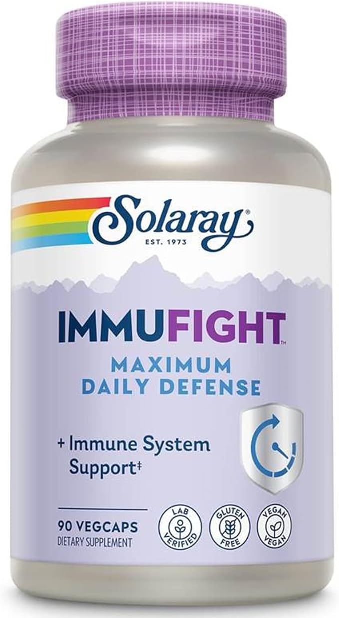 SOLARAY Immufight Maximum Daily Defense All Day Immune Support Vitamin C Vitamin D Zinc Probiotics Monolaurin Acerola &amp More Vegan &amp Gluten Free 60 Day Guarantee 30 Servings 90 VegC