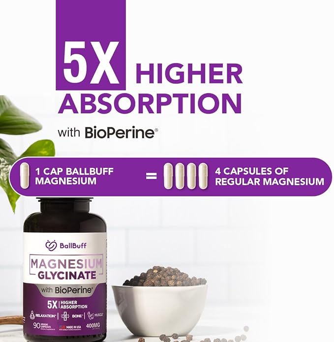 Pure Magnesium Glycinate 400mg - 5X Higher Absorption - Support Stress Relief Sleep Bone Health - 100% Chelated - Pure Magnesium Supplement for Women and Men- 90 Veggie Capsules