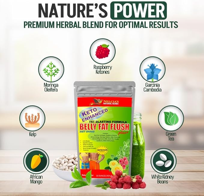 NELCIA'S NATURAL HERBS Belly Fat Burner for Men &amp Women | Probiotics &amp Appetite Suppressant for Weight Loss Supplement Powder| Metabolism Booster Raspberry Ketones Green Tea|16 oz 30 Servings