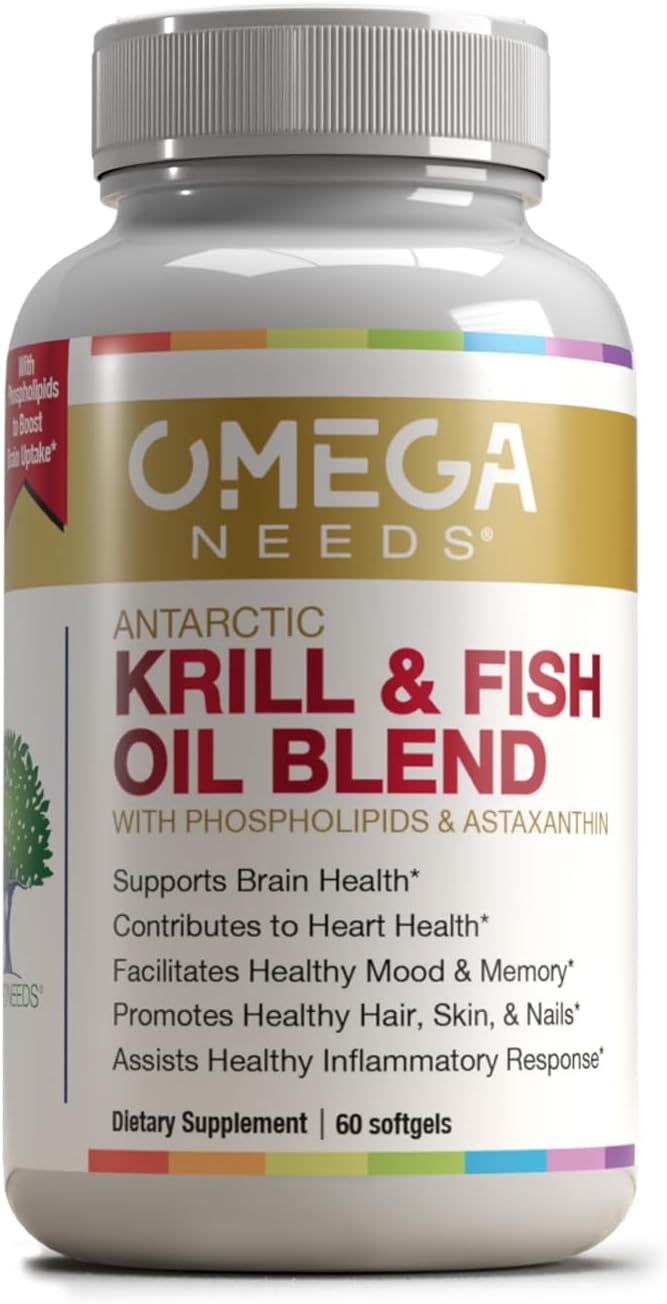OmegaNeeds Omega-3 Fish Oil Supplement – 1000mg EPA &amp DHA Per Serving – Supports Brain Eye and Heart Health – Burpless Ultra-Pure Easy-to-Swallow Softgels – 60 Capsules