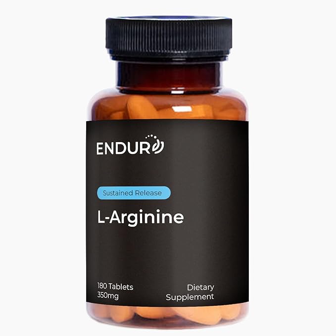 Endurance Products ENDUR - L-Arginine - 350 mg - Blood Flow &amp Heart Function Support - High-Potency - Supports Nitric Oxide Production for Overall Blood Flow &amp Vascular Health - 180 Tablets