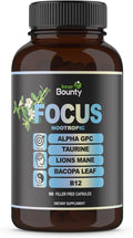 Focus 14-in-1 Nootropic Brain Supplement with Lions Mane Alpha GPC Choline Vitamin C &amp B12 Taurine Bacopa - Energy Cognitive Memory Support 60 Filler Free Capsules