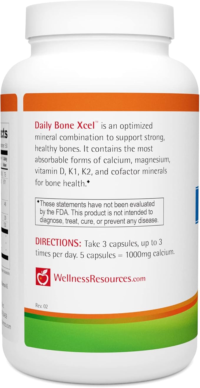 Wellness Resources Daily Bone Xcel - Bone Support and Calcium Supplement with MCHC/MCHA Calcium Magnesium Vitamin D3 and K2 |150 Capsules Sugar-Free Non-GMO Gluten-Free Dairy-Free