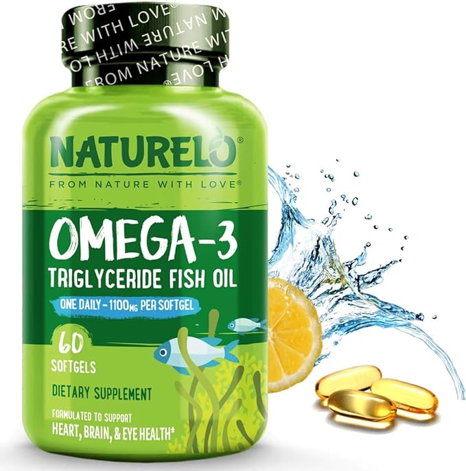 NATURELO Burpless Omega 3 Fish Oil Supplement - 1100mg Triglyceride Omega-3 EPA + DHA Liquid Fish Oil for Heart Eye Brain Joint Health - 60 Softgels 2 Months Supply