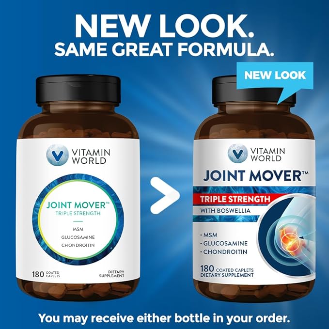 Vitamin World Triple Strength Joint Mover Glucosamine Chondroitin with MSM Joint Support Supplement Collagen &amp Boswellia Serrata Extract Support Joint Strength Comfort &amp Flexibility 180 C