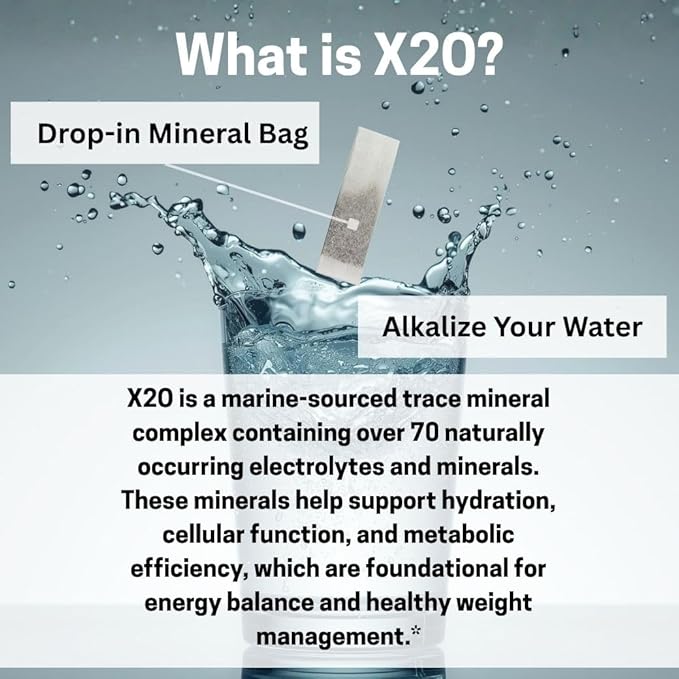 X2O Flavorless Drop-In Mineral Bags for Alkaline &amp Hydrogen Water – 30 Count | Alkalize Filtered Water | Add 70+ Ionic Trace Minerals for Cellular Hydration Balanced pH and Electrolytes
