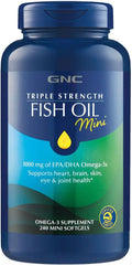 GNC Triple Strength Fish Oil Mini Omega 3 Supplement 1000mg EPA and DHA Supports Heart Brain Skin Eye and Joint Health 240 Mini Softgels