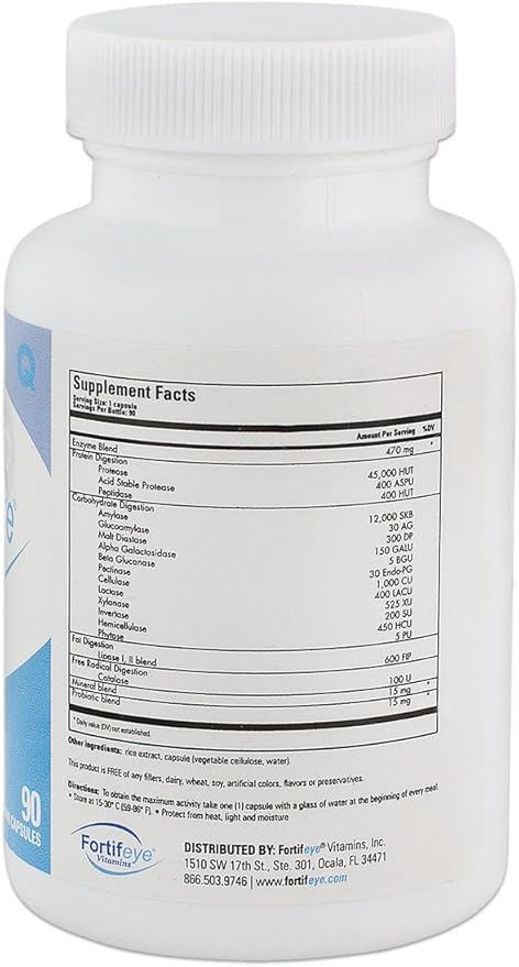 Fortifeye Digestive Enzymes with Probiotics for Digestive Health 90 Capsules 30 Day Supply - Full Spectrum Plant-Based Vegan Supplement Supports Digestion Immune System and Nutrient Absorption