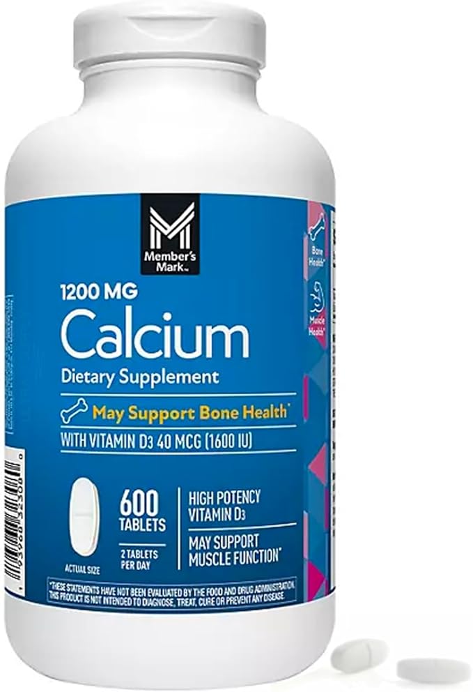 Members Mark Calcium with Vitamin D3 Tablets 600 ct. - Supports Bone &amp Muscle Health - High Potency Calcium 1200 mg &amp Vitamin D3 40 mcg